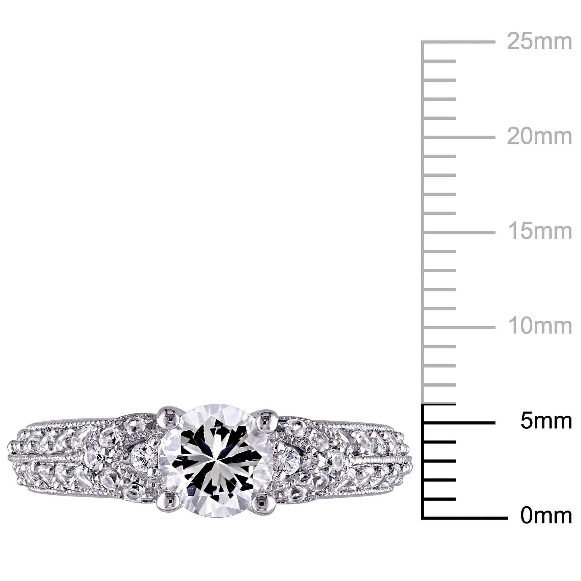 Women'S Engagement Anniversary Bridal 1 5/8 CT T.G.W. Round-Cut Created White Sapphire Sterling Silver Engagement Ring with Pave Setting and Milgrain Detail