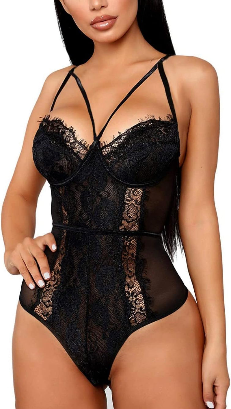 See through Lingerie,V-Neck Lace Babydoll,Sexy Lingerie Women,One Piece Bodysuit