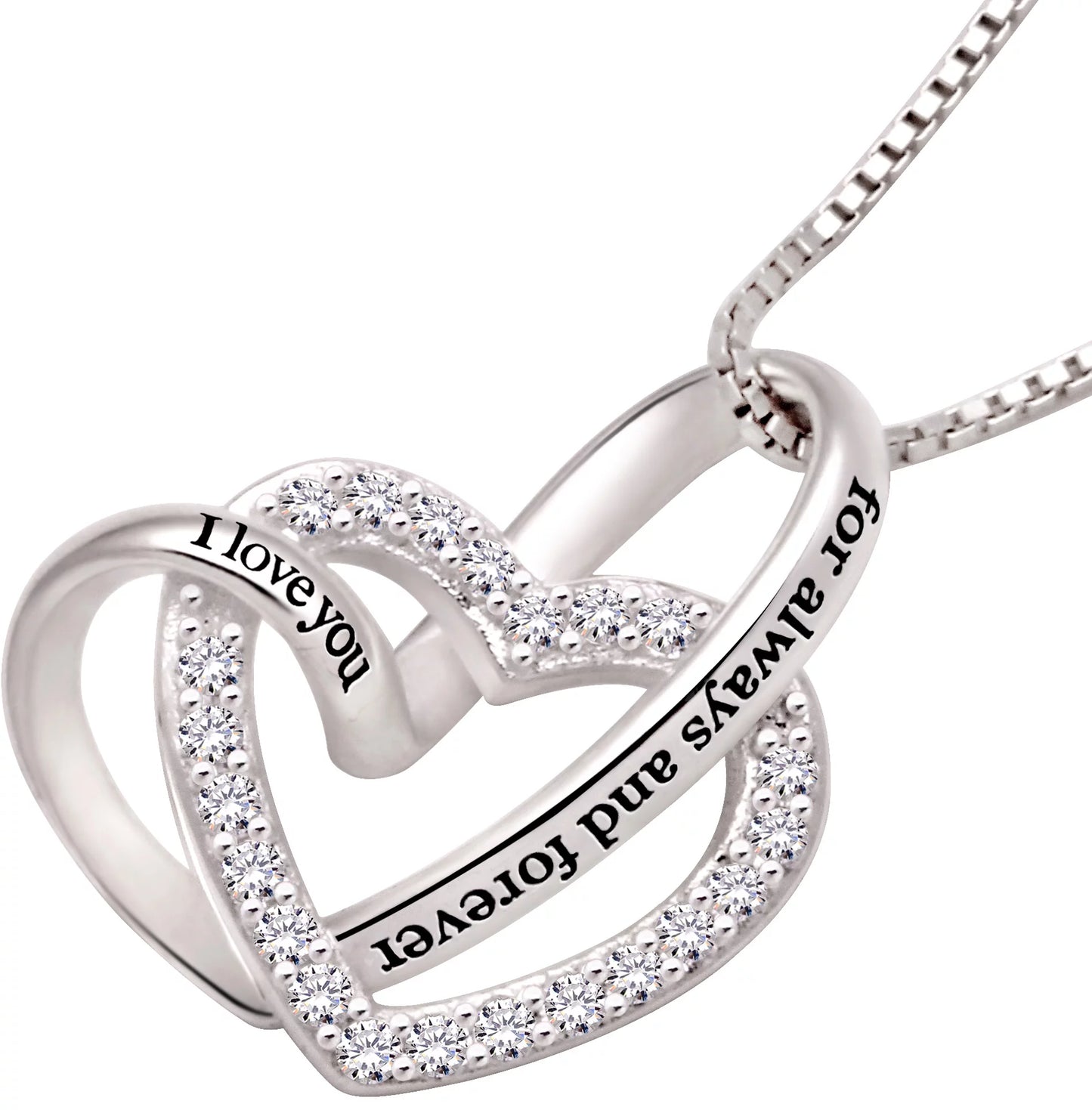 Jewelry Sterling Silver "I Love You for Always and Forever" Love Heart Cubic Zirconia Necklace