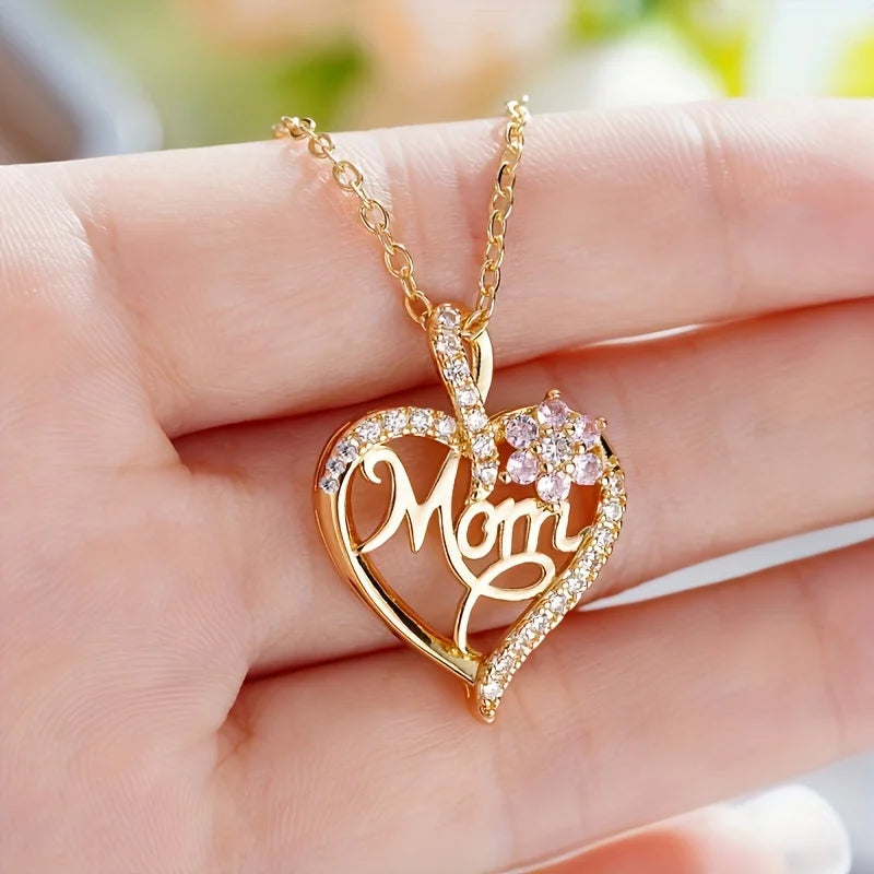 Mom Heart Pendant Necklace with Rose Gift Box for Mom Birthday Christmas Romantic Gift 2023 New in Fashion Luxury Zirocn Jewelry