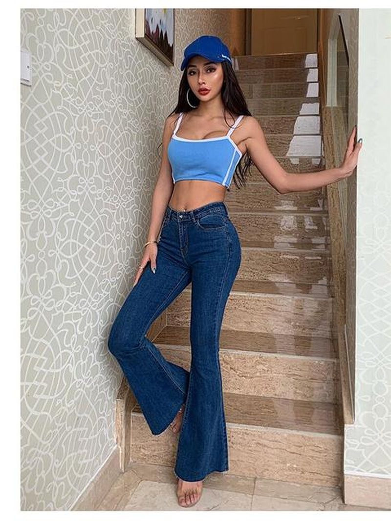 Flare Jeans Pants Women’S Vintage Denim Y2K Jeans Women High Waist Fashion Stretch Tall and Thin Trousers Streetwear Retro Jeans
